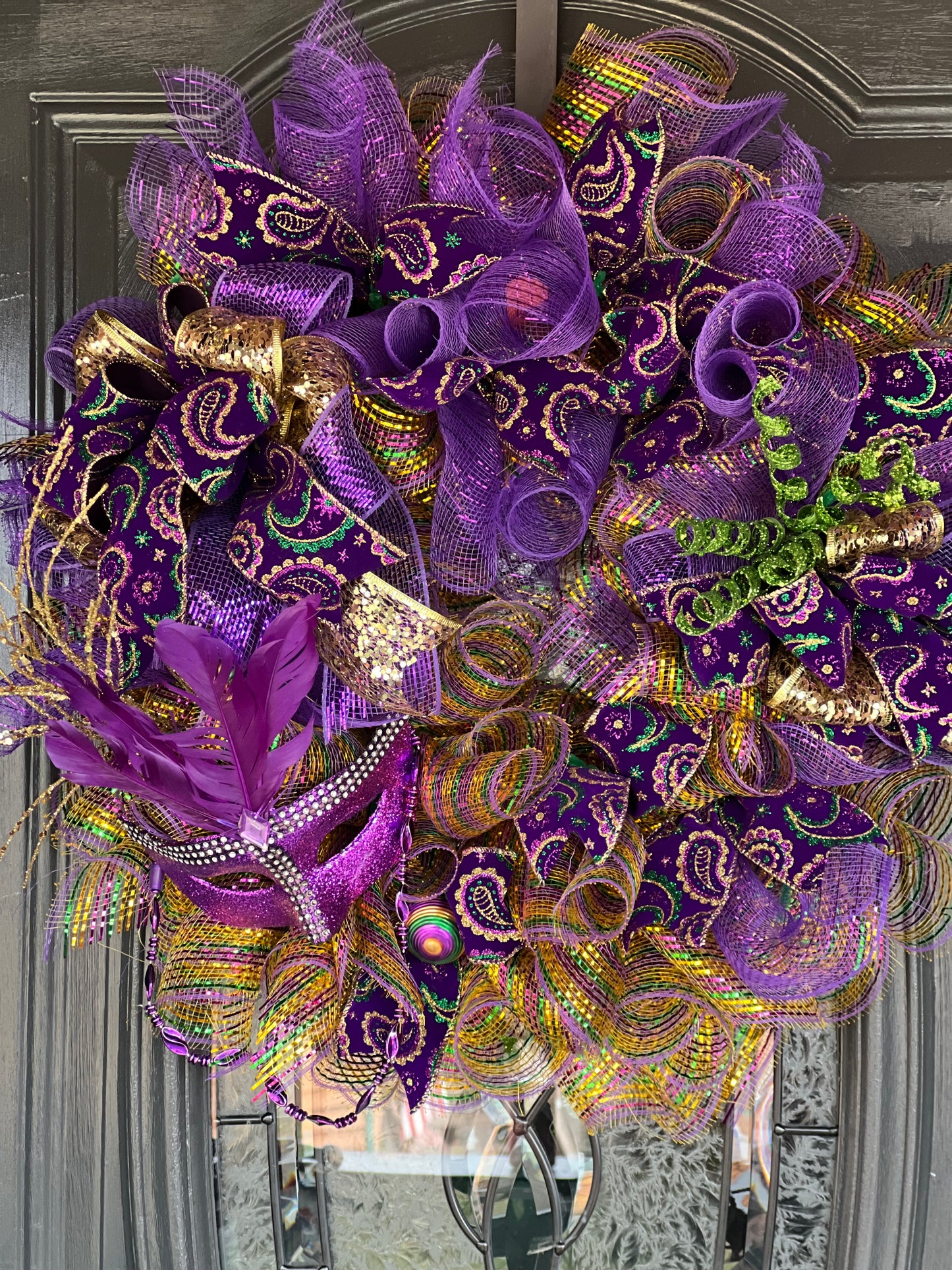 Mardis Gras mesh wreath with vibrant colors
