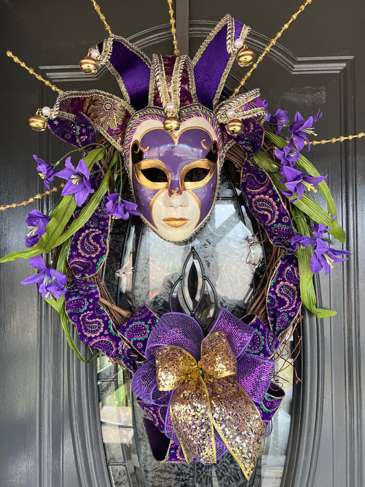 Mardis Gras Jester grapevine wreath
