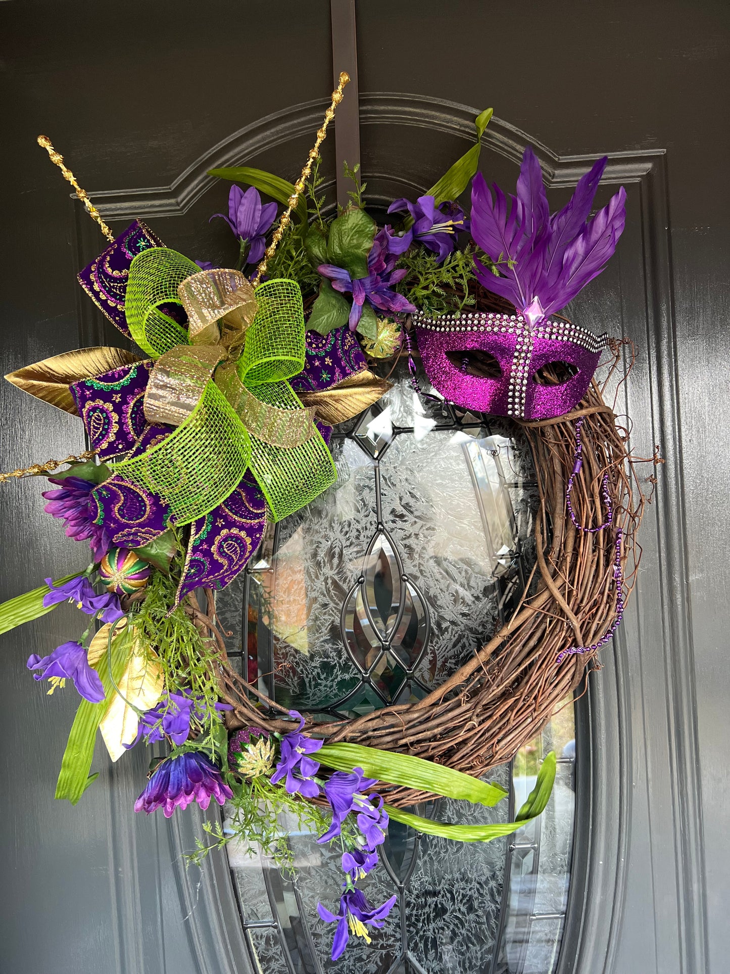 Mardis Gras Grapevine Wreath