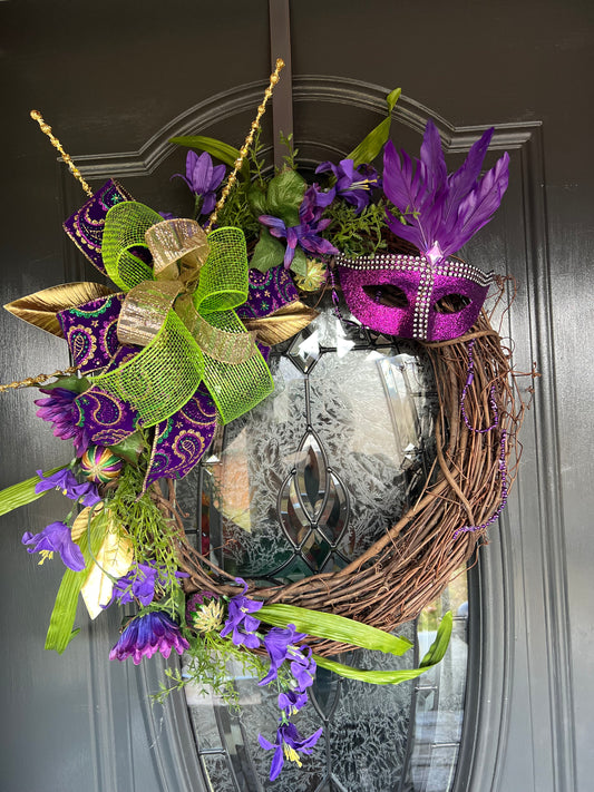 Mardis Gras Grapevine Wreath